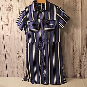 New Glory Short Sleeve Striped Button Down Dress
